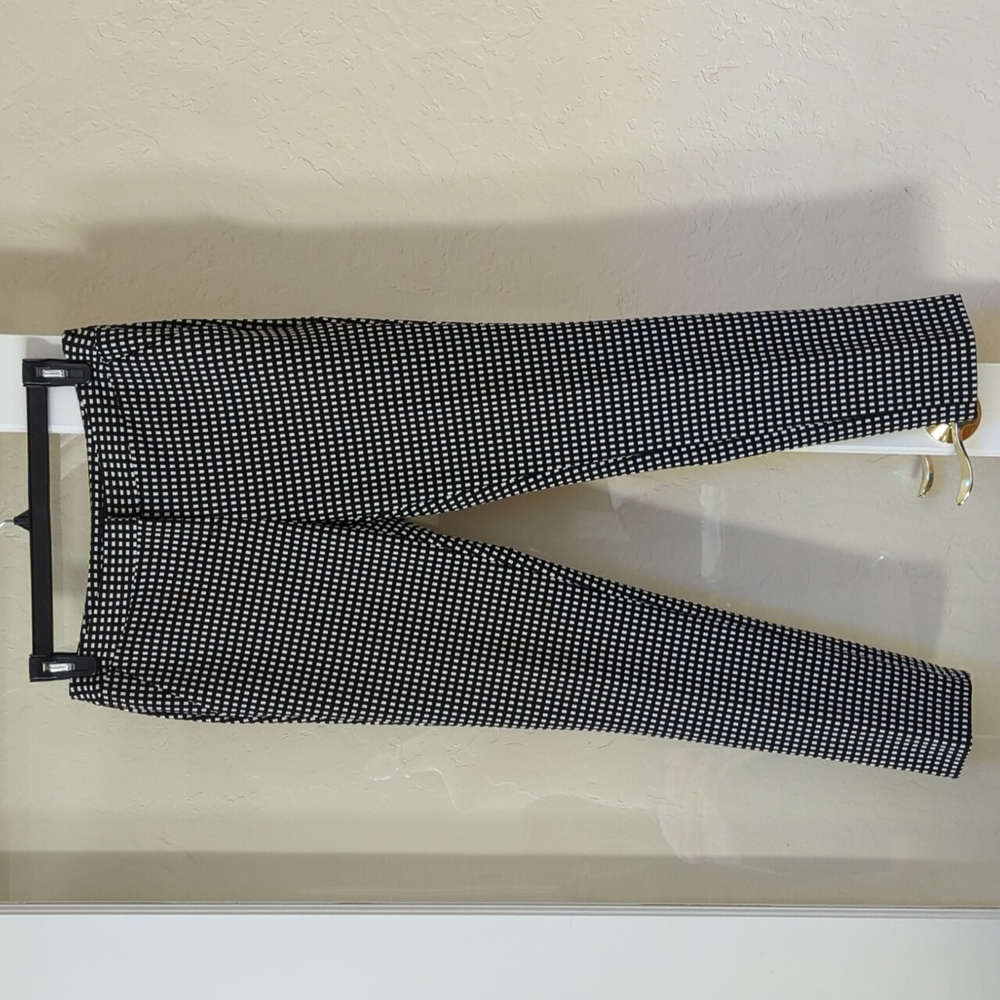 Amanda & Chelsea Black White Windowpane Print Slim Leg Tailored Dress Pants Size